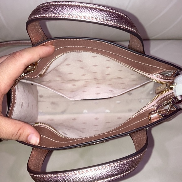 Kate Spade Rose Gold Tinsel Glitter Fabric Sparkle Satchel Purse Bag - Picture 8 of 14